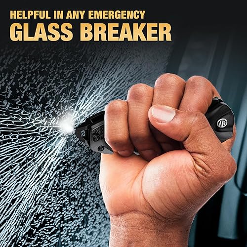 Vista 22 de Navaja de bolsillo legal con hoja dentada de 2.95 pulgadas, rompedor de vidrio, cortador de cinturón de seguridad, cuchillos plegables afilados EDC