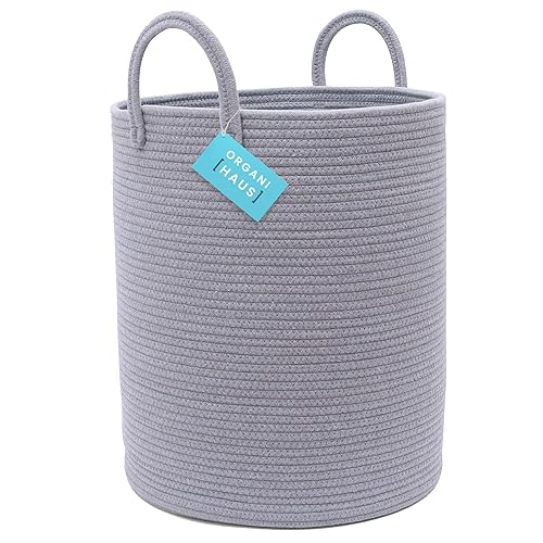 Miniatura 186 de OrganiHaus - Canasta tejida extragrande de cuerda suave de algodón para mantas de sala de estar, para almacenamiento, lavandería, guardería