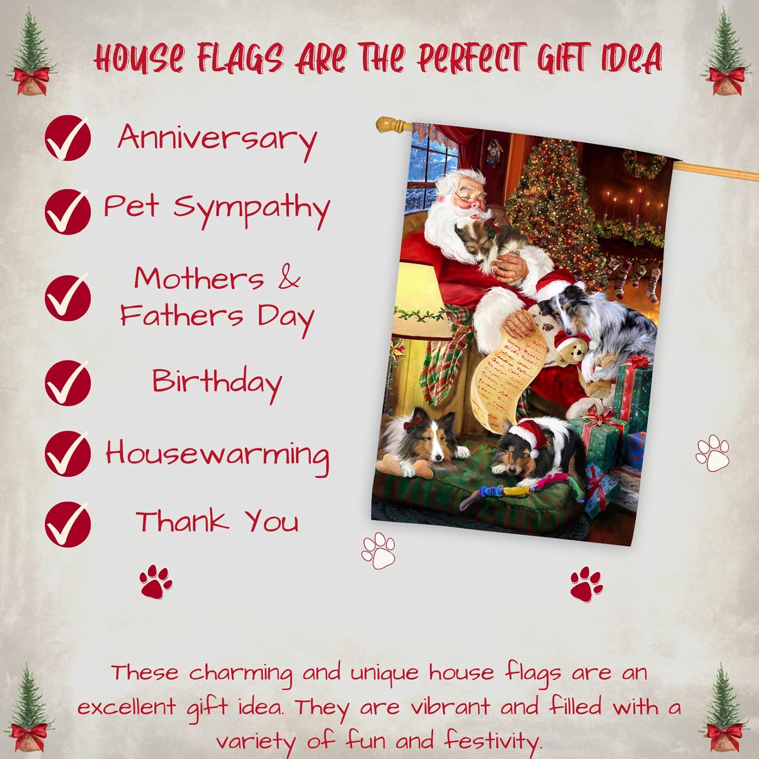 Doggie of the Day Sheltie Dogs House Flag - Santa Sleeping - Holiday Outdoor Double Sided Pet Portrait Home Garden Decor 28"w x 40"h