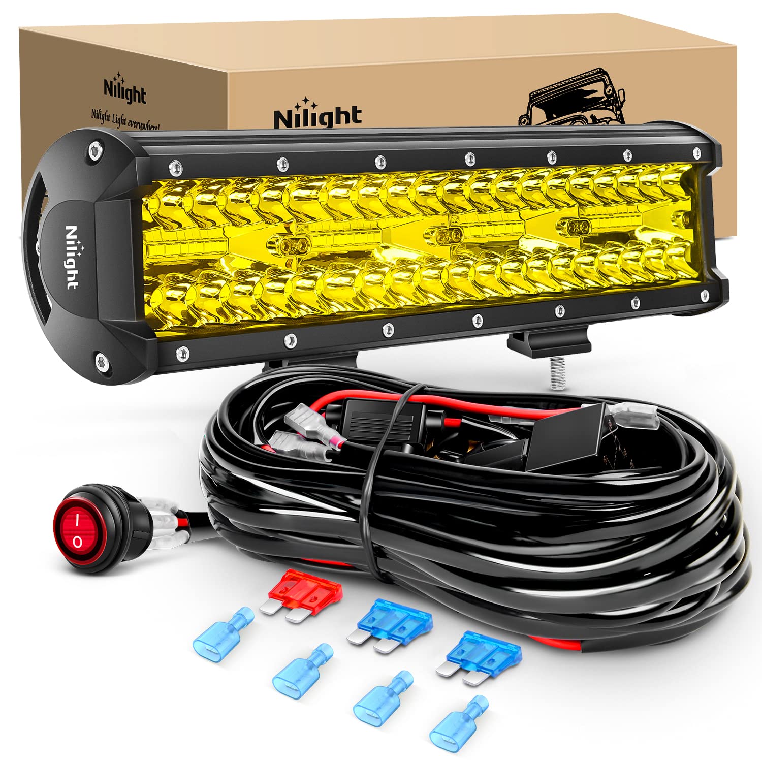Nilight 12Inch Amber LED Light Bar 240W Triple Row Spot Flood Combo Led Off Road Lights for Truck Car ATV SUV Cabin Boat with 16AWG Wiring Harness Kit, 2 Years Warranty