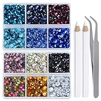 Vista 1 de LPBeads 6400 unidades de diamantes termoadhesivos de 12 colores con parte trasera plana, 5 tamaños mixtos, gemas de cristal redondas con pinzas