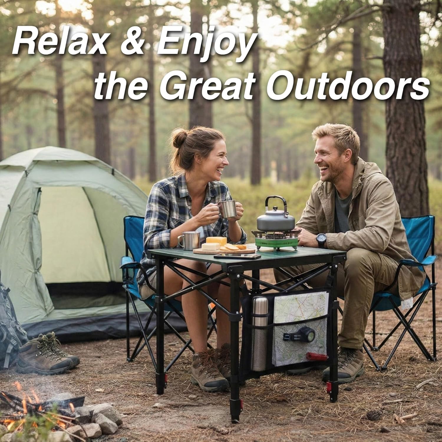 Camping Table Portable Foldable with Adjustable Height, Lightweight Collapsible Aluminum Roll-Up Camp Table with Storage Bag & Carry Bag, Heat-Resistant for RV Picnic BBQ Camping (Medium 20"×18")