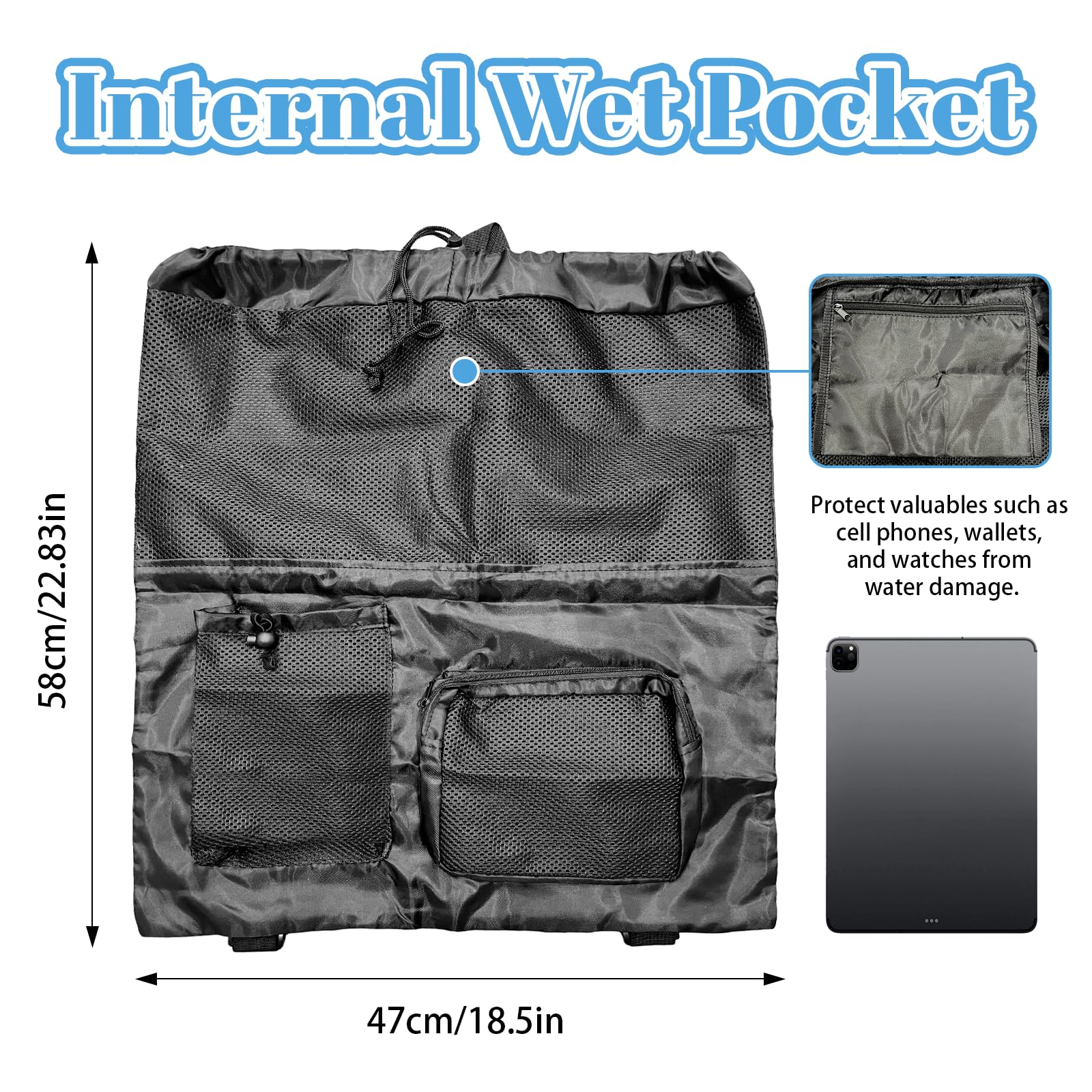 Mochila de malla para natación con cordón, Bolsa de playa ajustable para hombres y mujeres