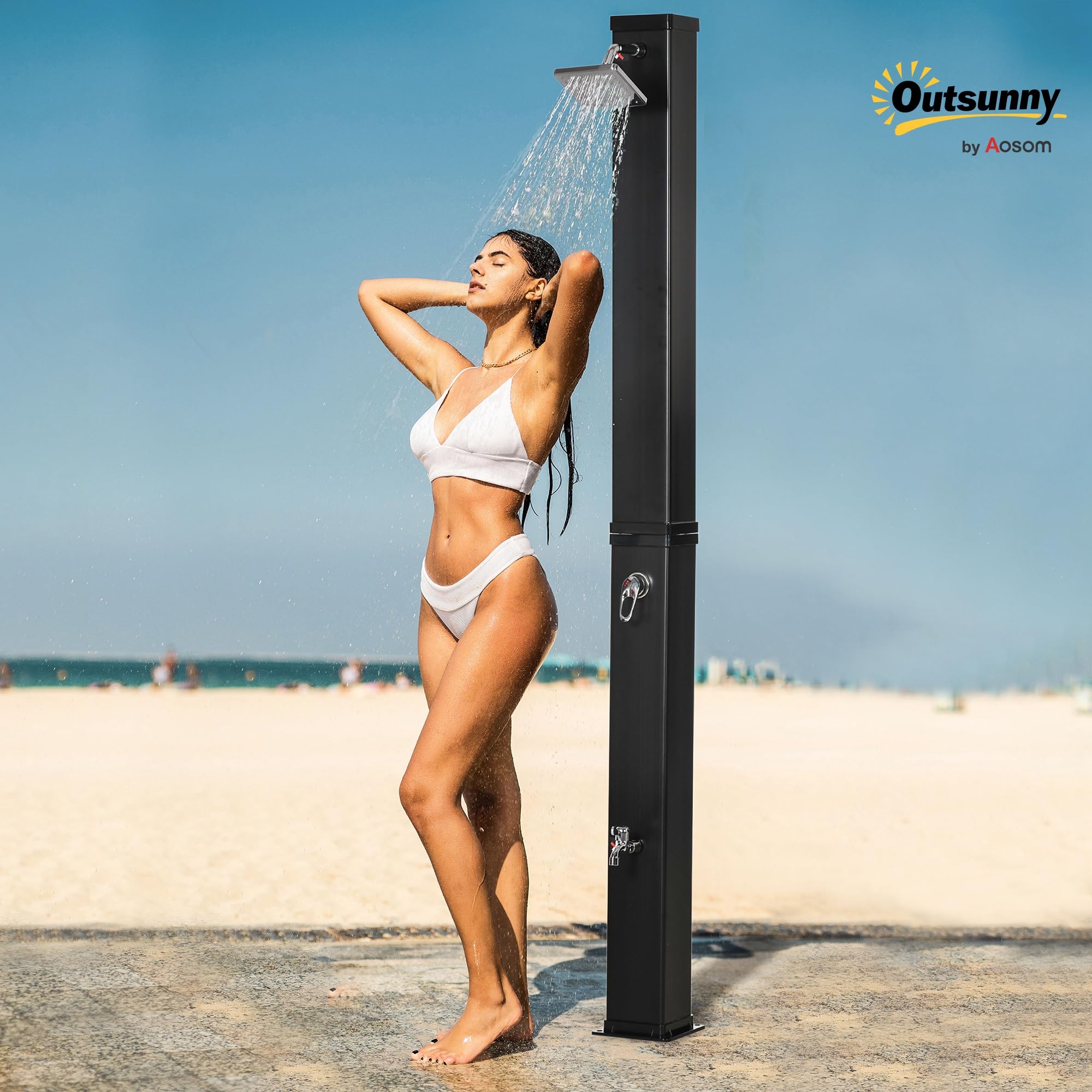 Outsunny Solardusche 40 Liter Solar Gartendusche mit Wasserhahn Duschkopf, bis 60 °C, Aussendusche ohne Stromanschluss Pooldusche Campingdusche Regendusche warmes Wasser