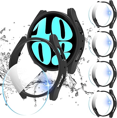 Suoman Paquete de 4 + 4 fundas para Samsung Galaxy Watch 6 de 1.732 pulgadas, protector de pantalla de privacidad + protector de pantalla HD +