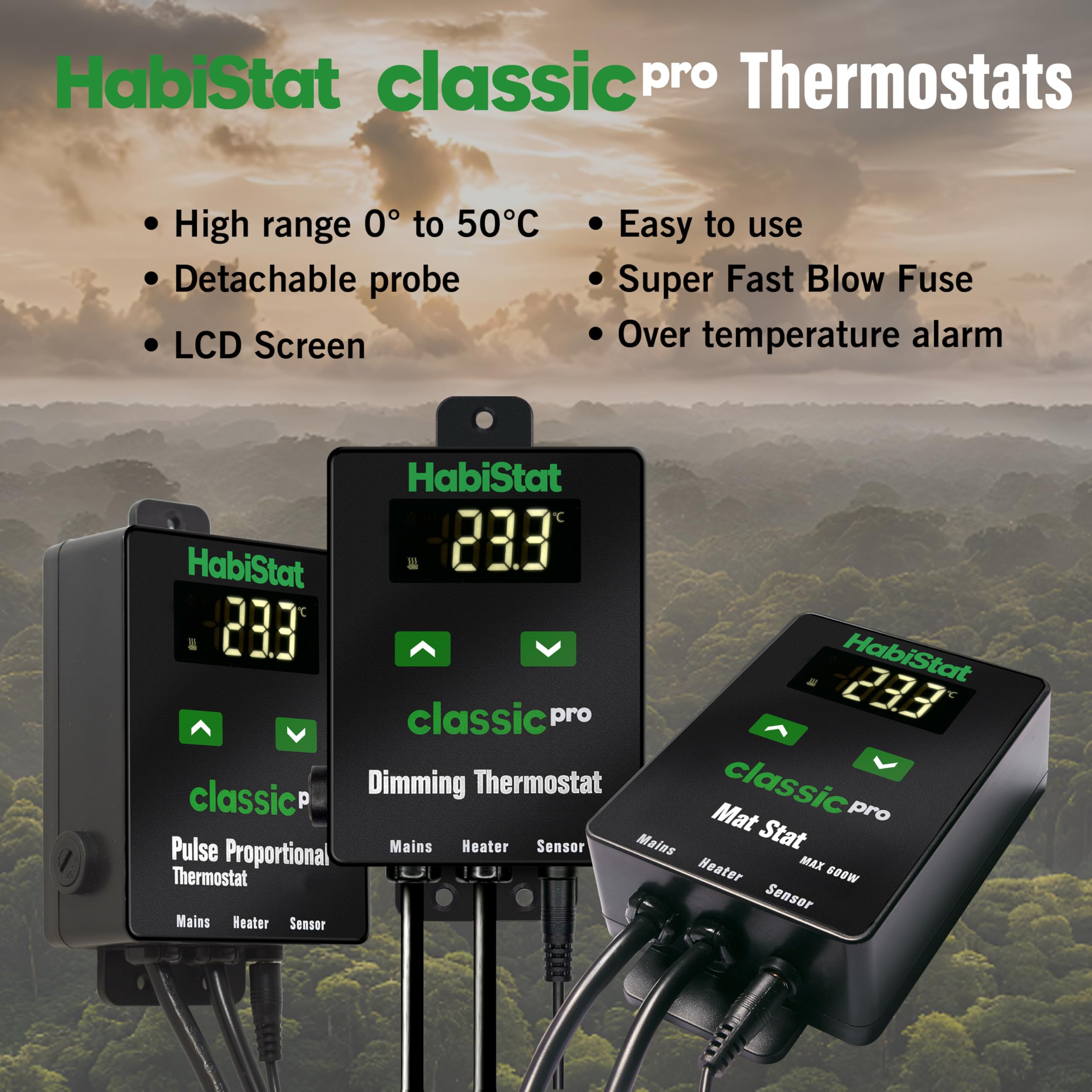 Habistat Classic Pro Thermostat de vivarium à intensité variable Noir 450 W Accessoire terrarium d'intérieur Thermostat régulateur de température pour animaux de compagnie, serpent, gecko, dragon