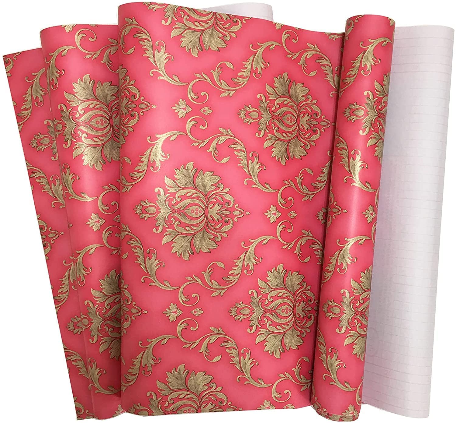 Elton DIY Wall Paper/Wall Sticker Self Adhesive Red Highlighter Elegant Living Room Bed Room Decoration Furniture Make Over Interior Exterior Easily Removable Red Damask (45x500cm, Set of 3) (B09V4VYVX7) Amazon Price History, Amazon Price Tracker