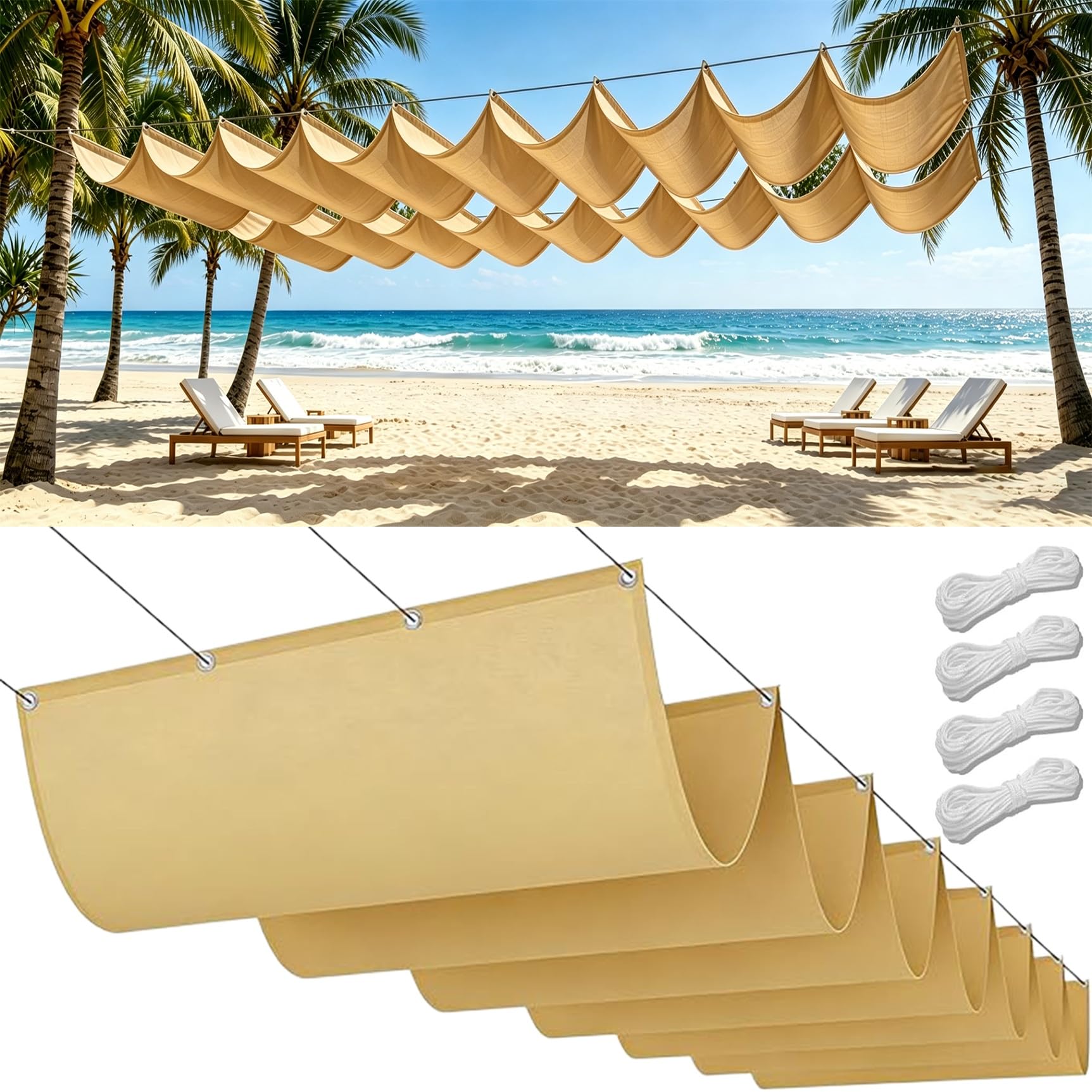 Voile ombrage 150x295 cm imperméable rectangulaire jaune sable pour abri de jardin