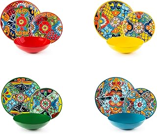 Excelsa Acapulco - Vajilla de 12 piezas, porcelana y gres, decoración multicolor, 4 personas