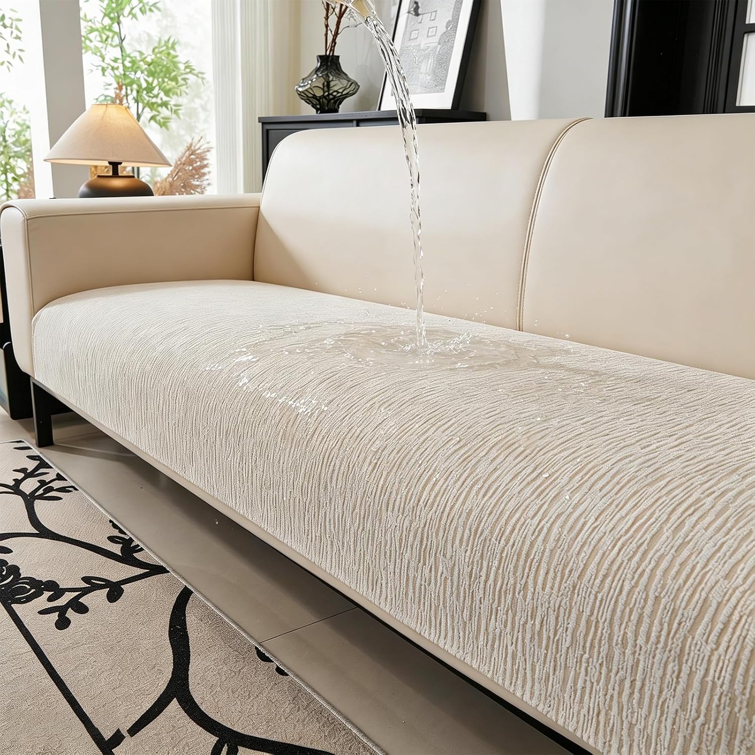 Waterproof Couch Cover, Chenille Sofa Cover Washable, Non Slip Sectional Couch Covers for 3 Cushion, Pet Friendly Sofa Slipcovers for L Shaped Furniture Protector(White,35.4"x70.9",1PC)