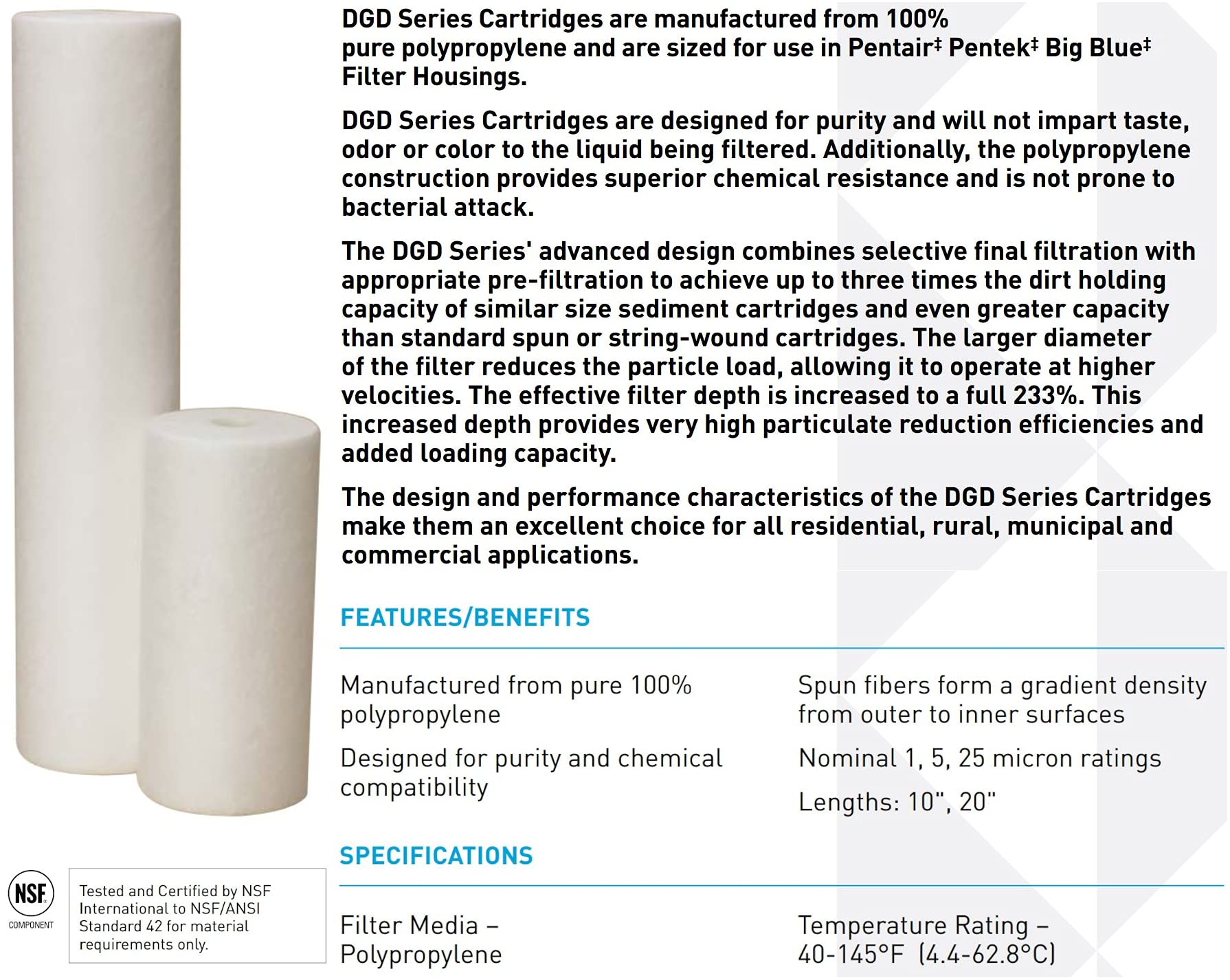 Pentair Pentek DGD500520 Big Blue Sediment Water Filter, 20Inch