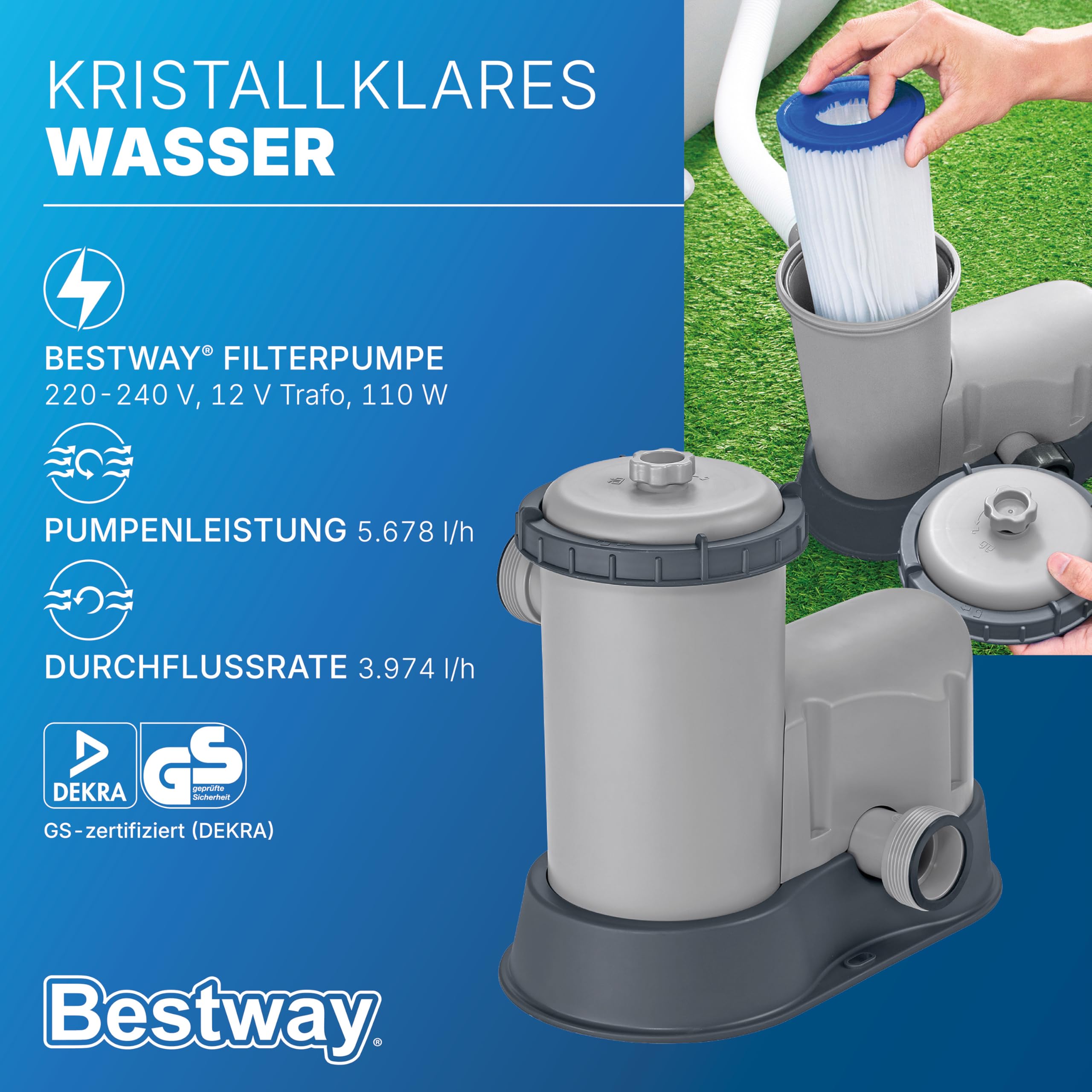 Bestway Steel Pro MAX Frame Pool Komplett-Set mit Filterpumpe Ø 549 x 122 cm, lichtgrau, rund