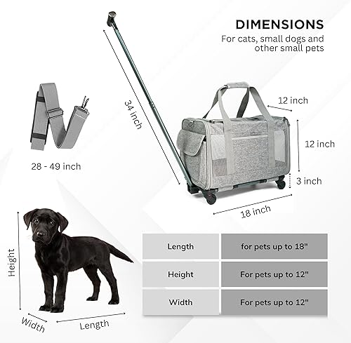 Miniatura 2 de Transportador de mascotas con ruedas para perros de hasta 15 libras - Transportador de perros aprobado por aerolíneas - Transportador de mascotas