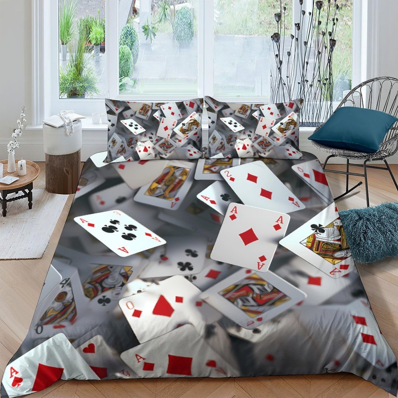 Ctjqhvkz Style-4 3D Printed Playing Cards Fitted Sheet Microfiber Soft Breathable Poker Bed Cover For Bedroom Guest Room Dorm Decor Single（135X200cm）
