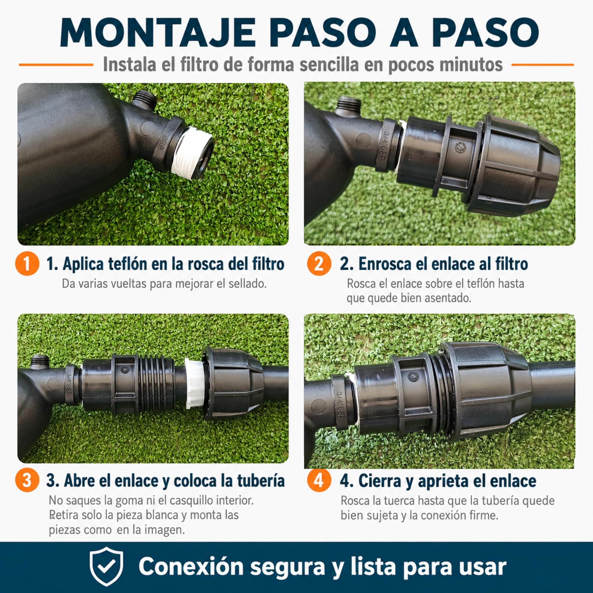 Filtro de Malla 1 1/2" para Riego, Tubería 50 mm, Kit con Enlaces