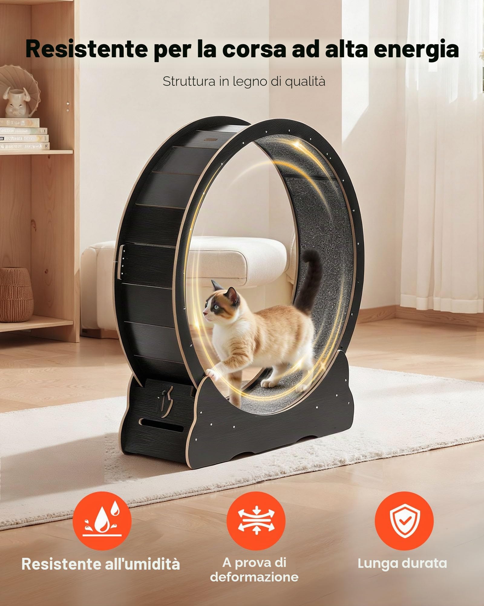VEVOR Ruota per Esercizi per Gatti, Ruota per Correre in Legno da 120 cm per Gattini da Interno Fino a 12,7 kg, con Pista in Moquette e Meccanismo di Bloccaggio, per Animali Domestici, Fitness Nero
