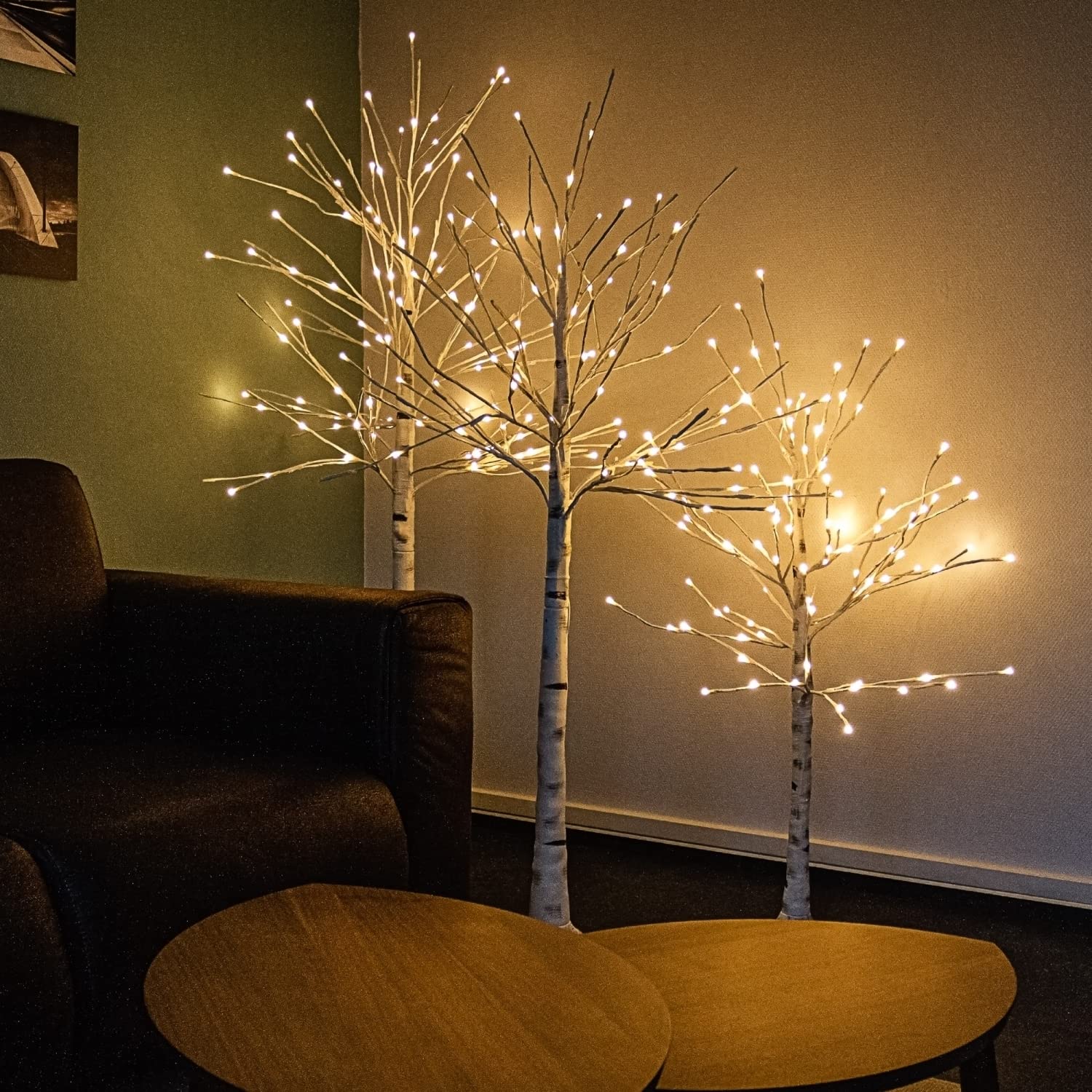 VOLTRONIC LED Baum Birkenoptik, innen und außen, IP44, warmweiß, Timer, Fernbedienung, Größenwahl, 180 cm 180 LEDs