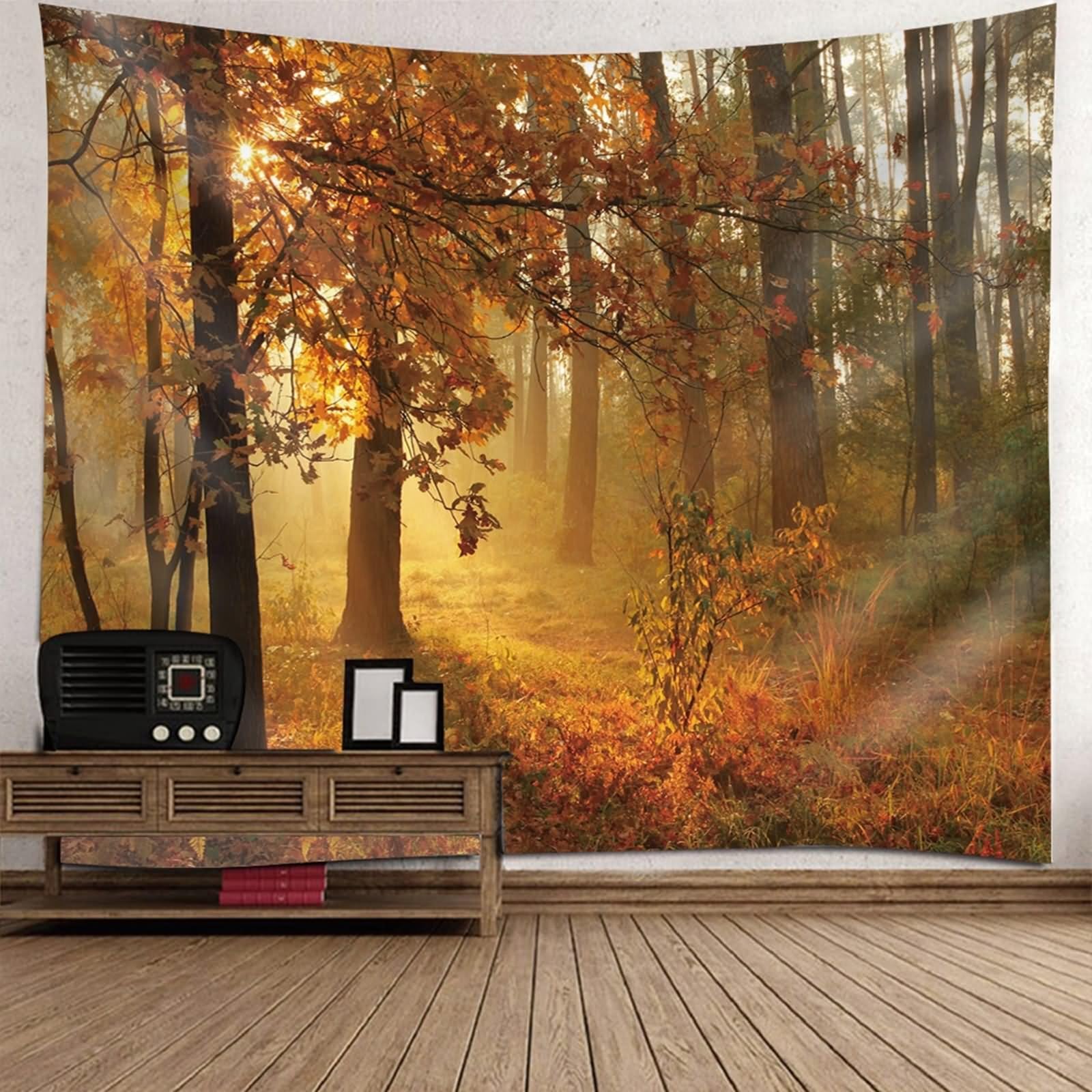 Aotiwe Boho Wandbehang xxl, Wandvorhang Schlafzimmer Natürliche Waldlandschaft Braun Wandbehang xxl 200x200cm