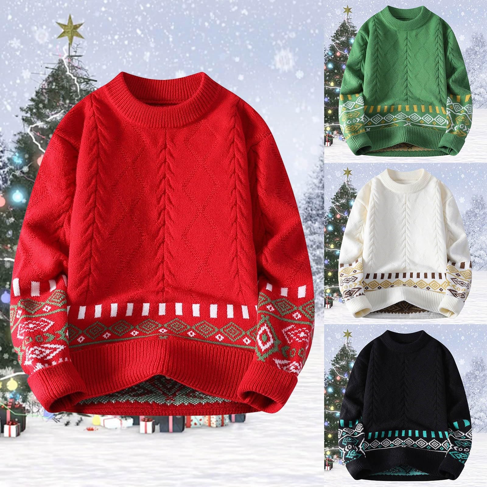 Generisch Maglione da uomo con scollo rotondo, a maniche lunghe, maglione di grandi dimensioni, alla moda, casual, caldo, comodo, per il tempo libero, caldo, caldo, abbigliamento natalizio