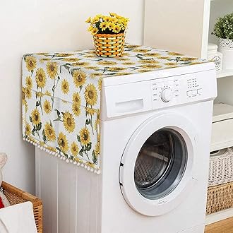 Anti-slip Washer and Dryer Top Covers,Dustproof Washer and Dryer Covers for The Top Fridge Dust Cover With 4 Storage Bags Sunflower