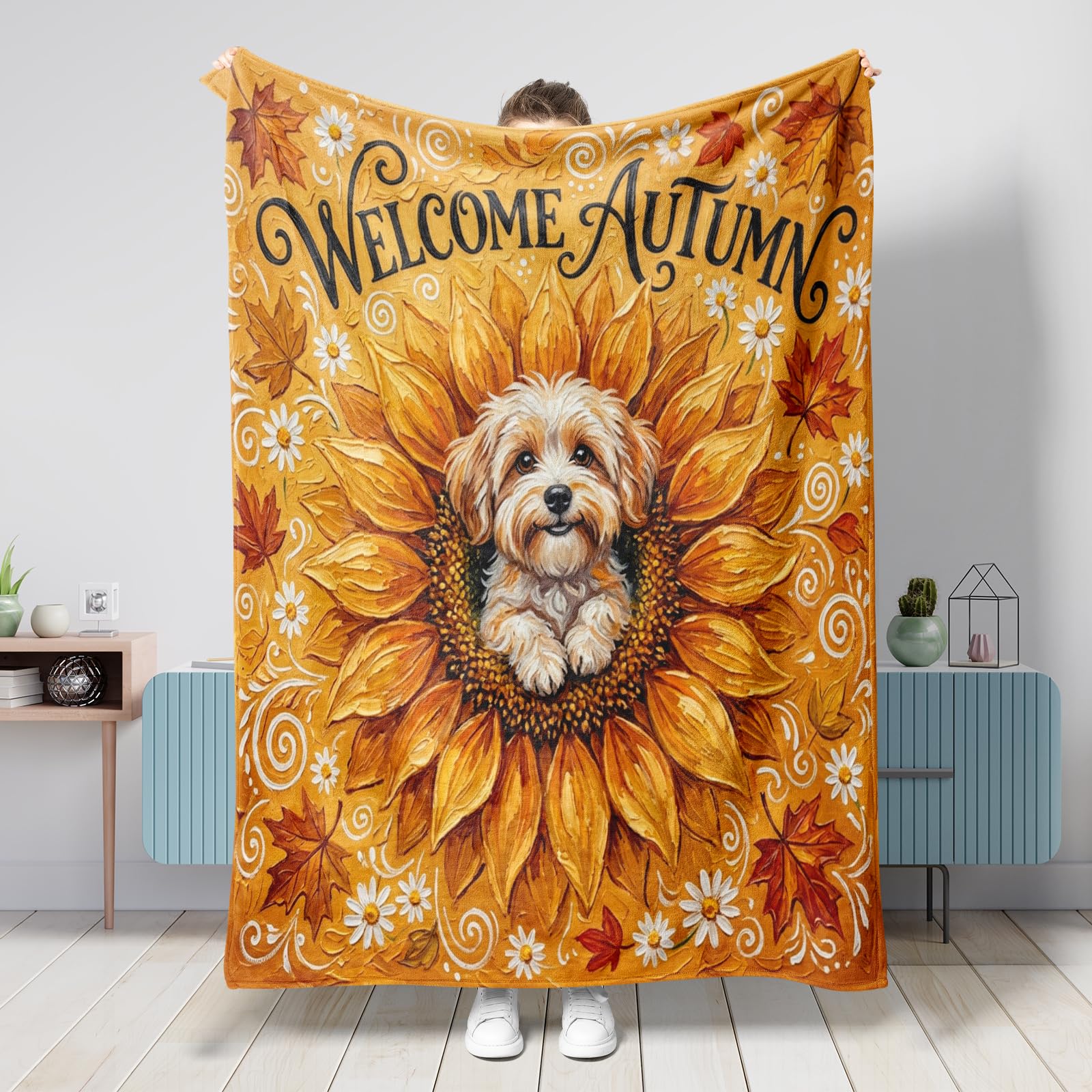 Couverture pour canapé salon voyage imprimé chien havanais d'automne 152x203 cm