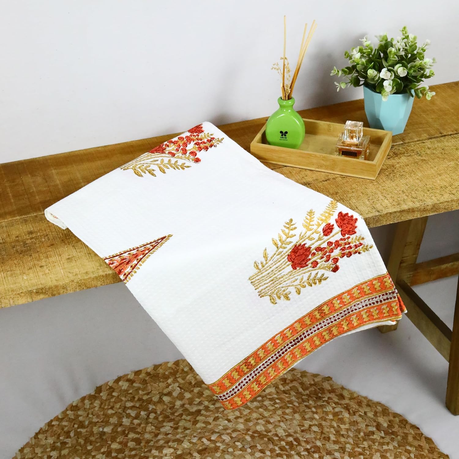 Trade Star Hand Block Printed Towel 100% Cotton Waffle Towel Quick Drying Lightweight Soft Bath Cloth for Bath Gym Beach & Travel (30x60 Inches) (Pattern 9)