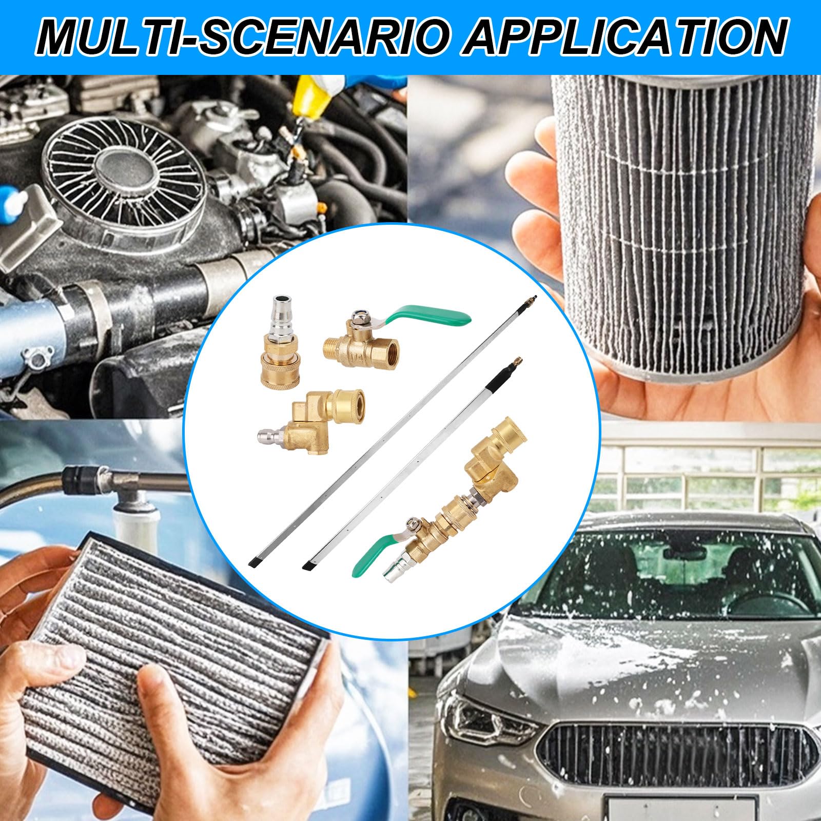 Kit Lancia per la Pulizia del Radiatore, 58cm e 113cm Lancia Pulizia del Radiatore con Connettore e Valvola per Auto Camion