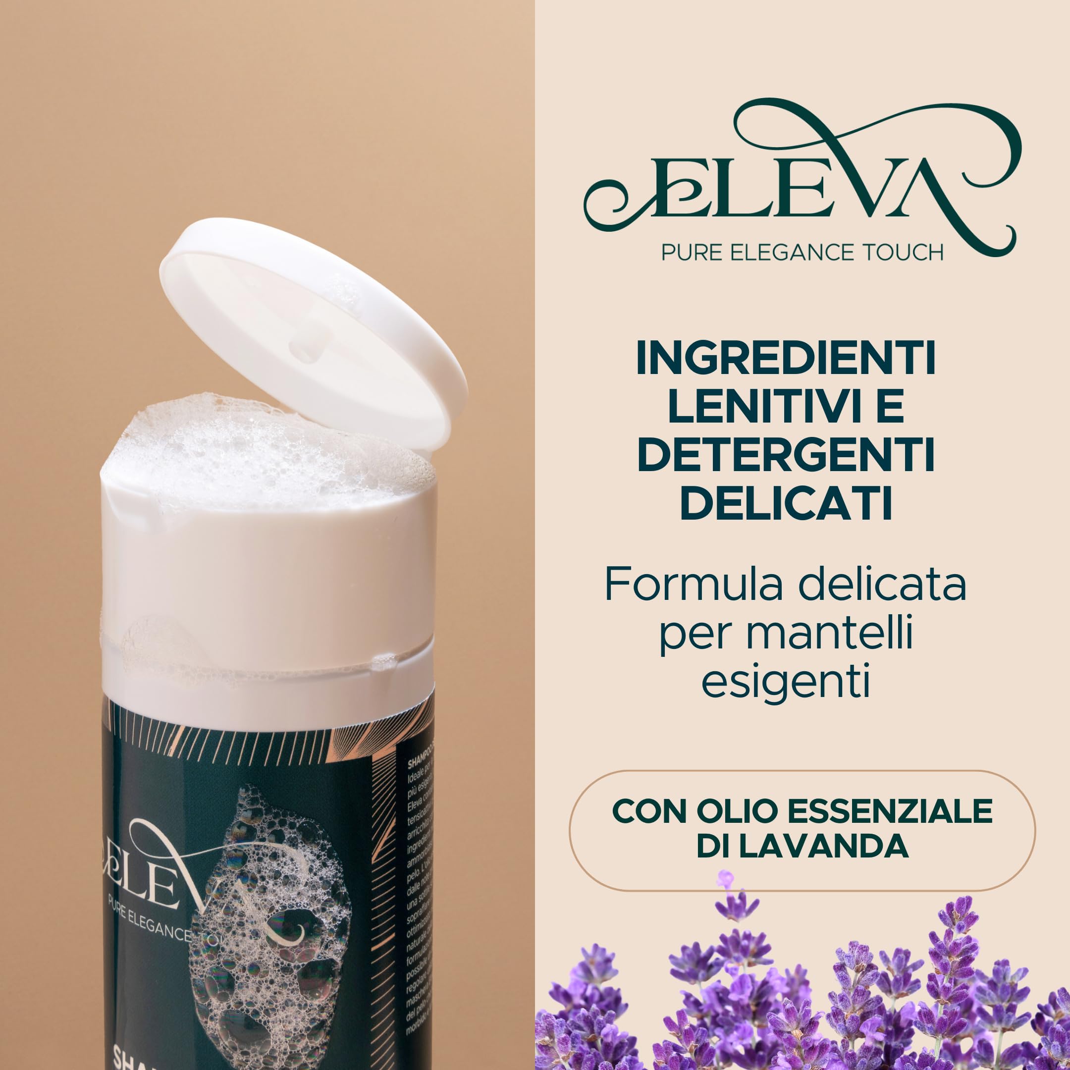 ELEVA PET - Shampoo Cani Pelo Lungo - all'Olio Essenziale di Lavanda con Vitamine - Ammorbidisce, Idrata ed Igenizza il Pelo - Milgiora Salute e Qualità del Pelo - Made in Italy - 1000 ml
