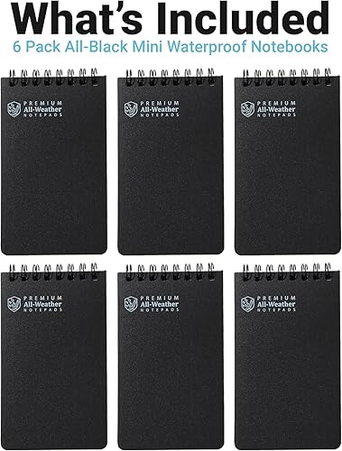 Miniatura 2 de Playbees Paquete de 6 cuadernos impermeables de 3 x 5 pulgadas, bloc de notas de bolsillo en espiral superior, para todo tipo de clima, 100 páginas