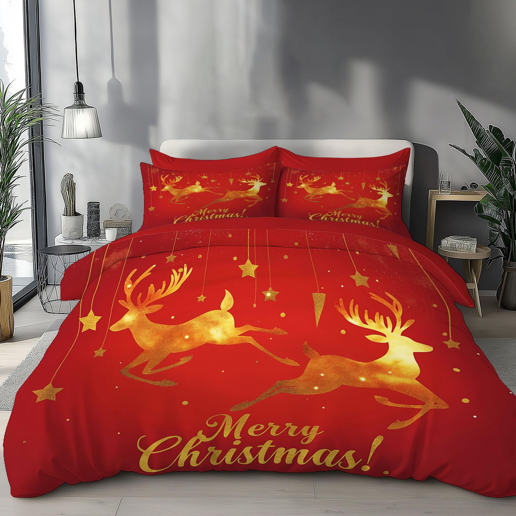 Housse de couette silhouette de cerf 220x240 cm parure lit Noël