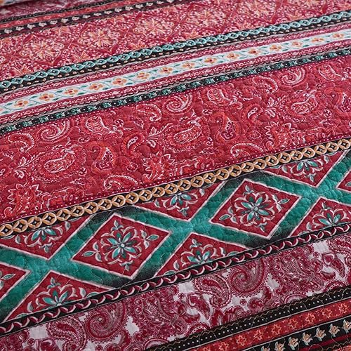 Miniatura 3 de NEWLAKE - Juego de edredón de algodón, juego de cubrecama reversible con diseño de mosaico, patrón bohemio a rayas, tamaño individual