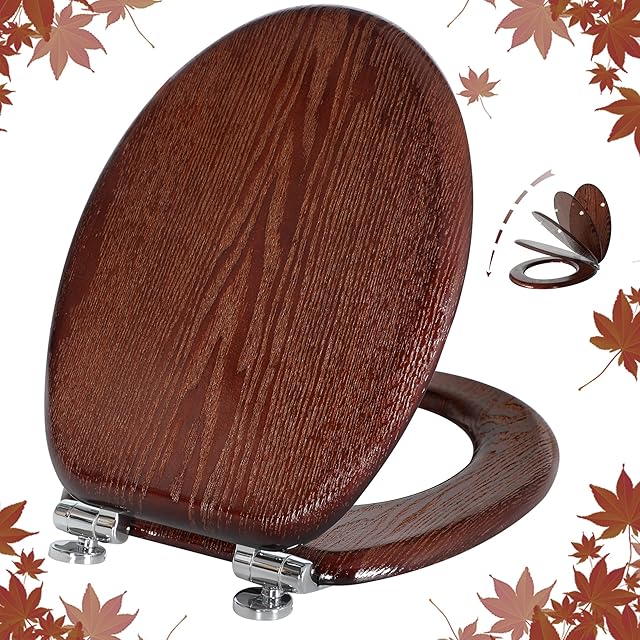 Angel Shield Toilet Seat Natural Wooden Toilet Seat with Quietly Closed and Quick Release Hinges, Easy to Install Also Easy to Clean, Antibacterial Toilet SeatDark Walnut