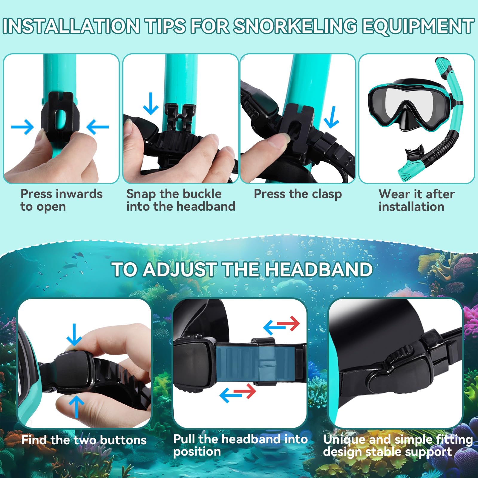 Maschera Snorkeling Panoramica 180° - Con Boccaglio Asciutto E Anti-Appannamento - Foto 7