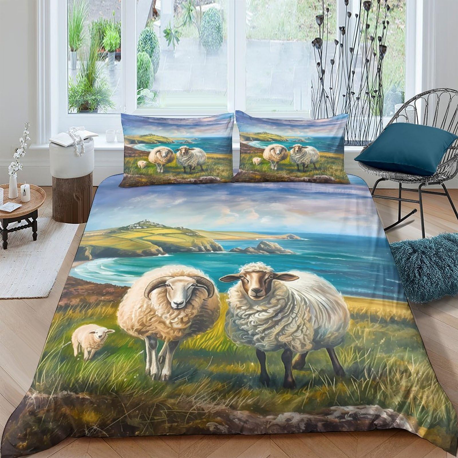 Ctjqhvkz Style-9 3D Printed Sheep Pasture Fitted Sheet Microfiber Soft Green Landscape Mattress Cover For Bedroom Guest Room Decor Single（135X200cm）