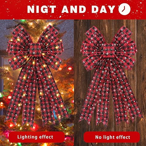 Miniatura 24 de Hying Lazos LED grandes de Navidad para corona, lazo de corona de Navidad con luces LED, lazos para decoración de árbol de vacaciones de invierno
