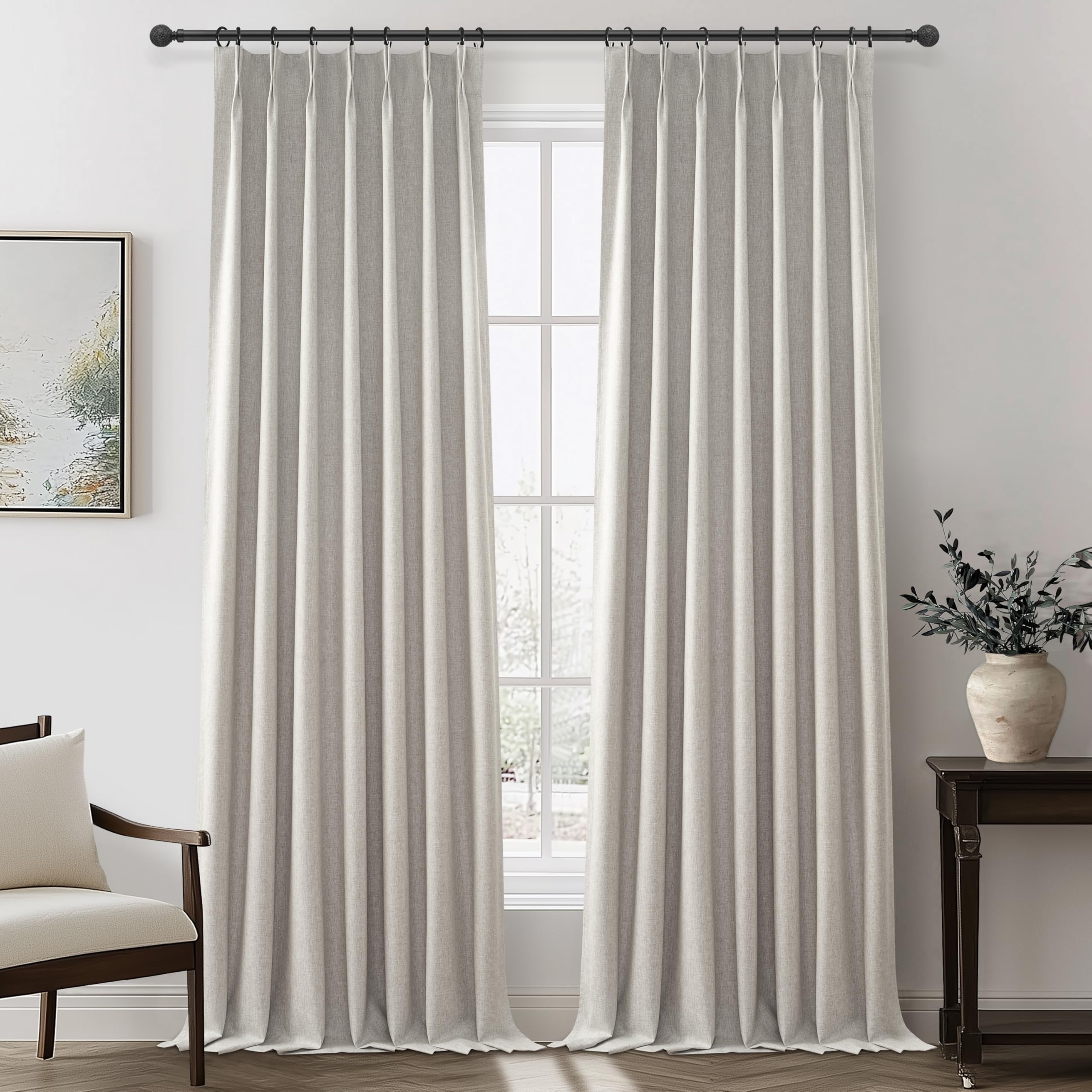 Natural Melange Taupe 120 Inch Extra Long Curtains for Living Room 2 Panels Set, Memory Trained Pinch Pleated Blackout Window Drapes Energy Efficient Privacy 120 Inches for Bedroom (W40"xL120")