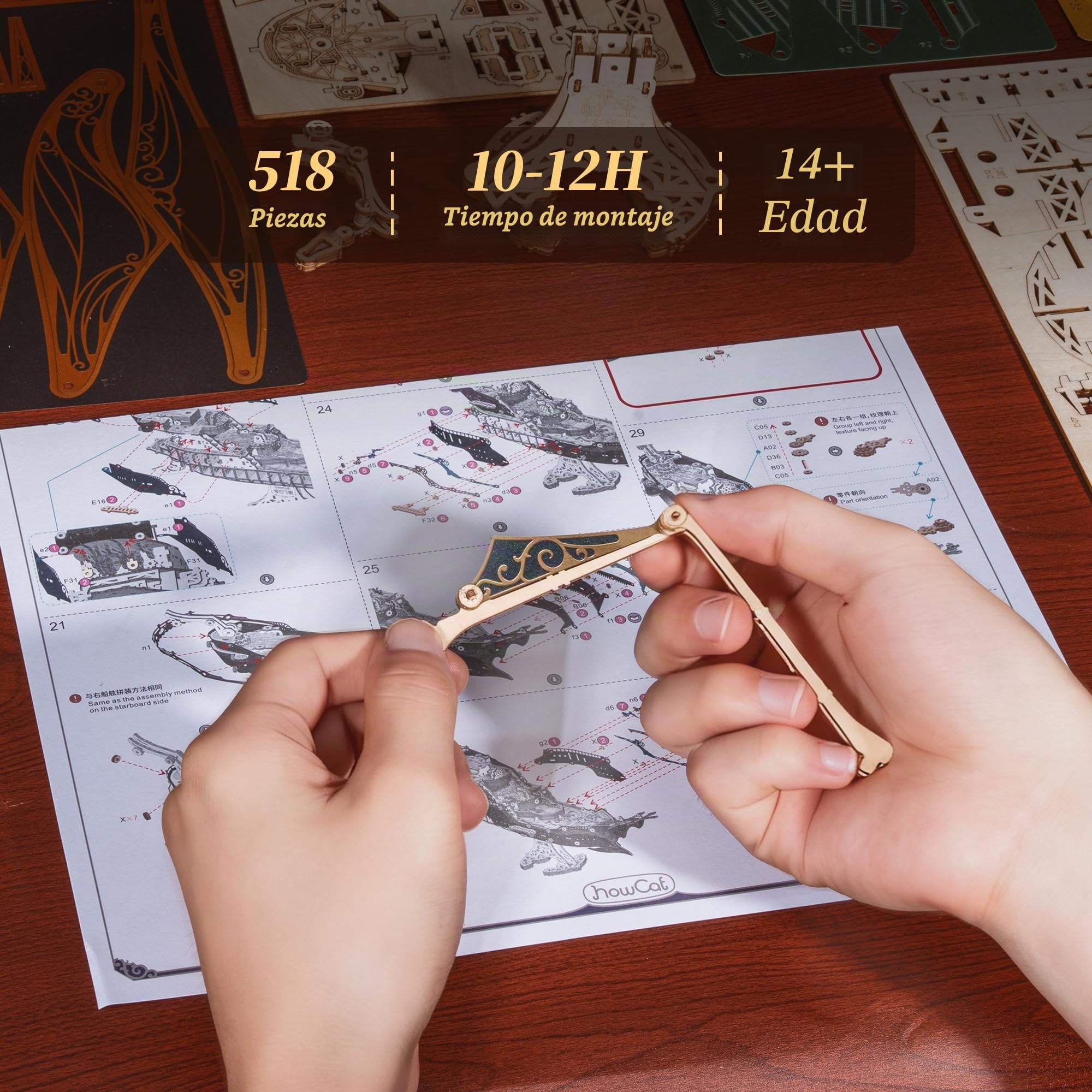 FUNPOLA Puzzle 3D de Madera Barco Pirata – Maquetas para Construir para Adultos, Kit de construcción de velero, Aventura, decoración hogar, Regalo Creativo para Adultos y Adolescentes (Verde)