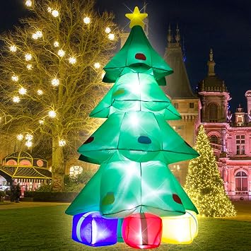 TRMESIA 10ft Christmas Inflatable Blow up Tree Gift Box Outdoor Decoration | Christmas Tree Gift Box with Build-in LED for Party Lawn New Year Blow up Prop Display Indoor Decor Clearance inflatable