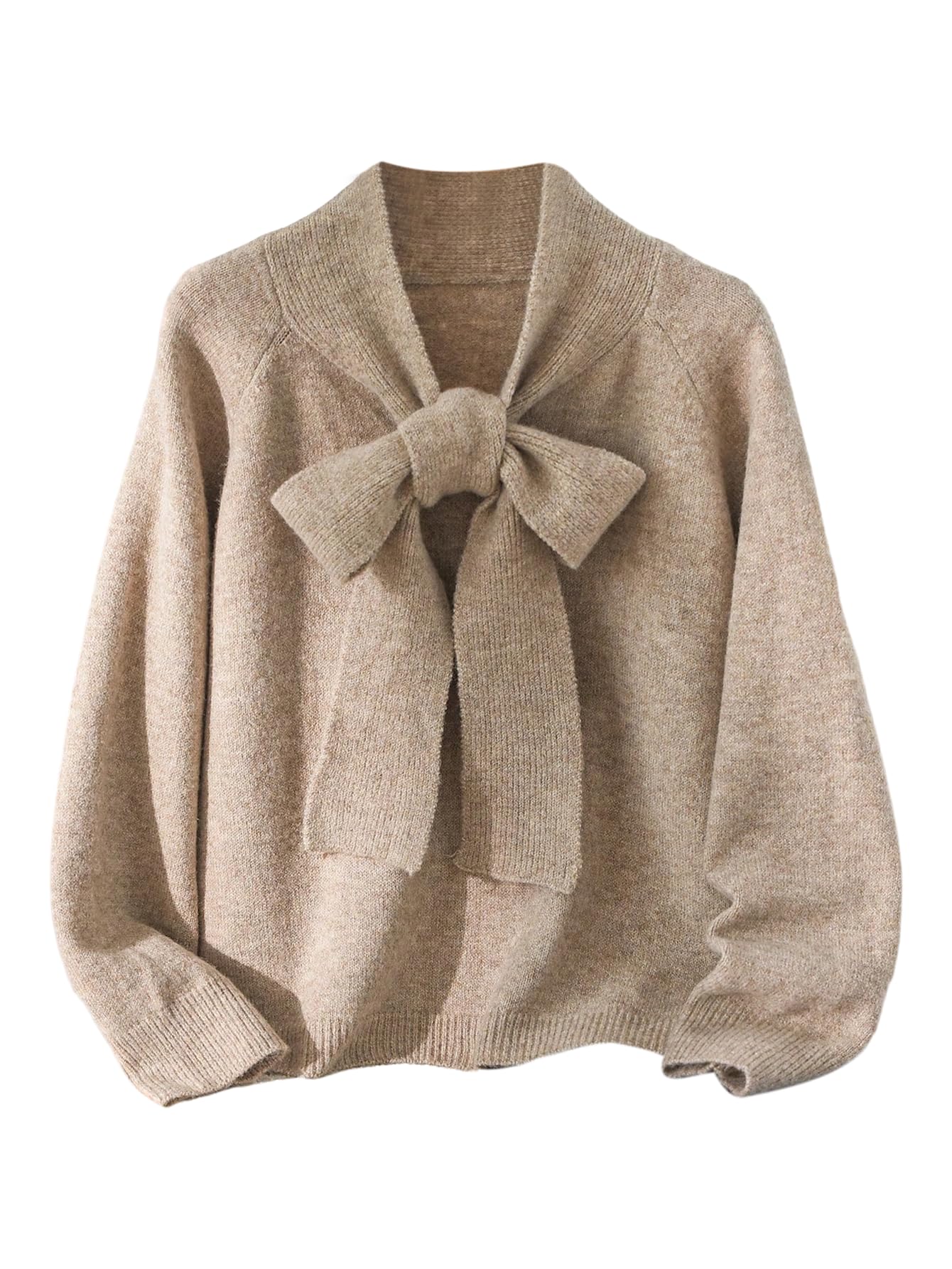 GORGLITTER Womens Plus Size Fall Sweaters Trendy Winter Outfits Cute Bow Tie Front Long Sleeve Pullover Top Jackets