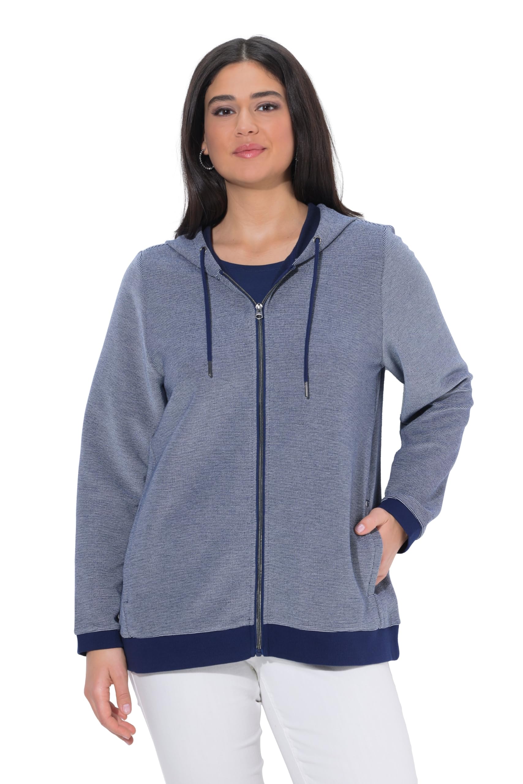 Ulla Popken Damen große Größen Übergrößen Plus Size Sweatjacke, Struktur, Kapuze, Langarm 846789