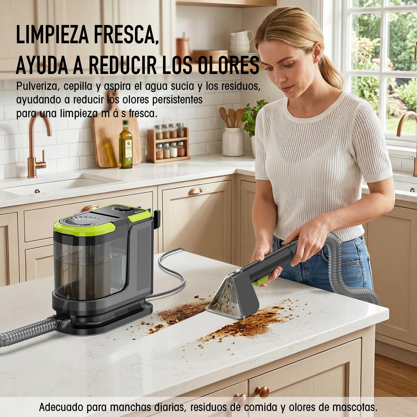 HYCHIKA Limpiador de Tapicerías con Aspiración y Lavado 1800W | 17 kPa, Limpiador de Alfombras con Lavado y Aspiración, Limpiador Textil Portátil, Quitamanchas para Sofá, Tapicerías y Coche