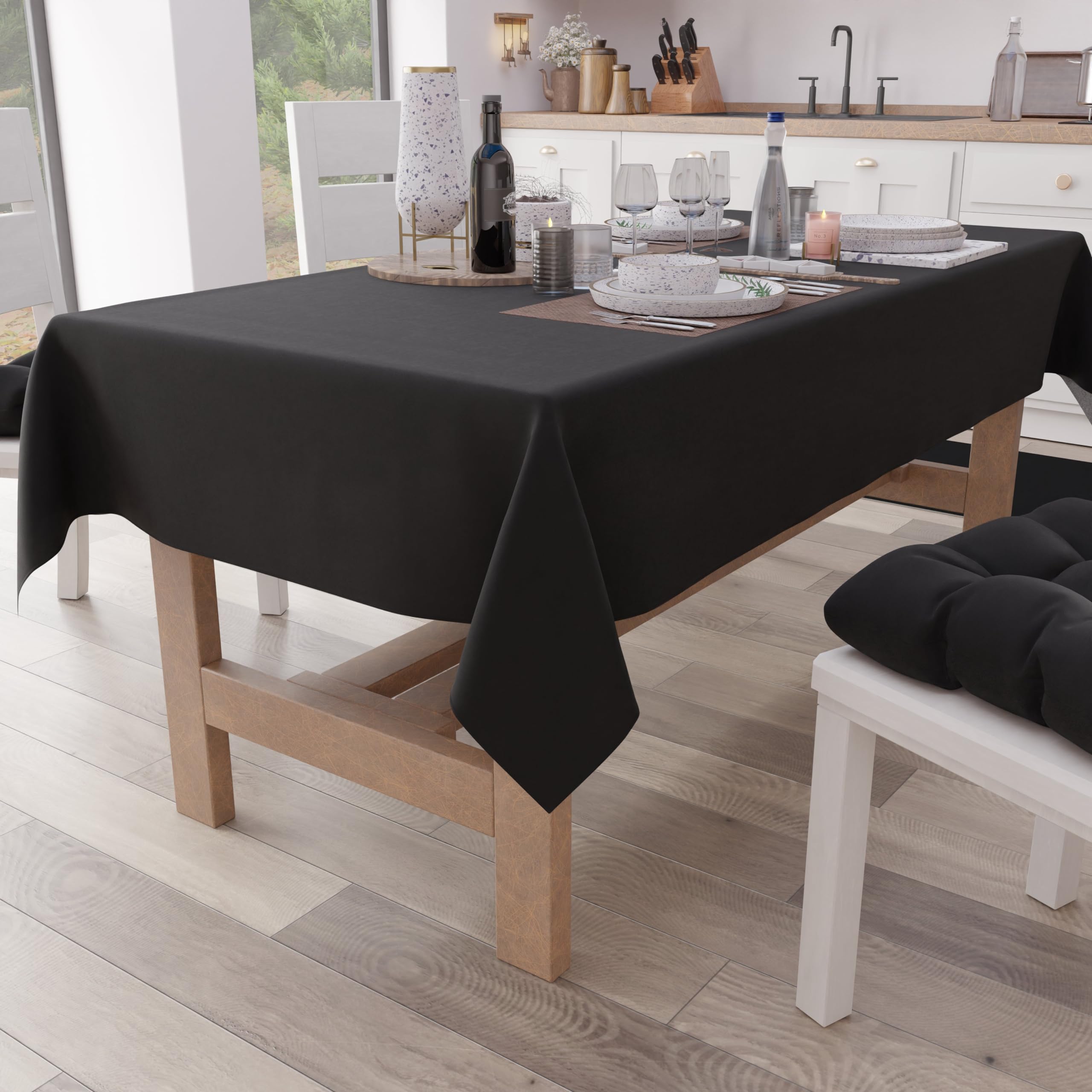 PETTI Artigiani Italiani - Table Cloth, Kitchen Tablecloth in Plain Cotton, Square Black X4 Seater (140 x 140 cm)