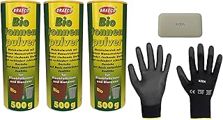 3x500g Biotonnenpulver Mülleimer-Pulver + 1 Stück Kernseife 150g + 1 Paar wiederverwendbare Schutzhandschuhe, Vorbeugen ge...