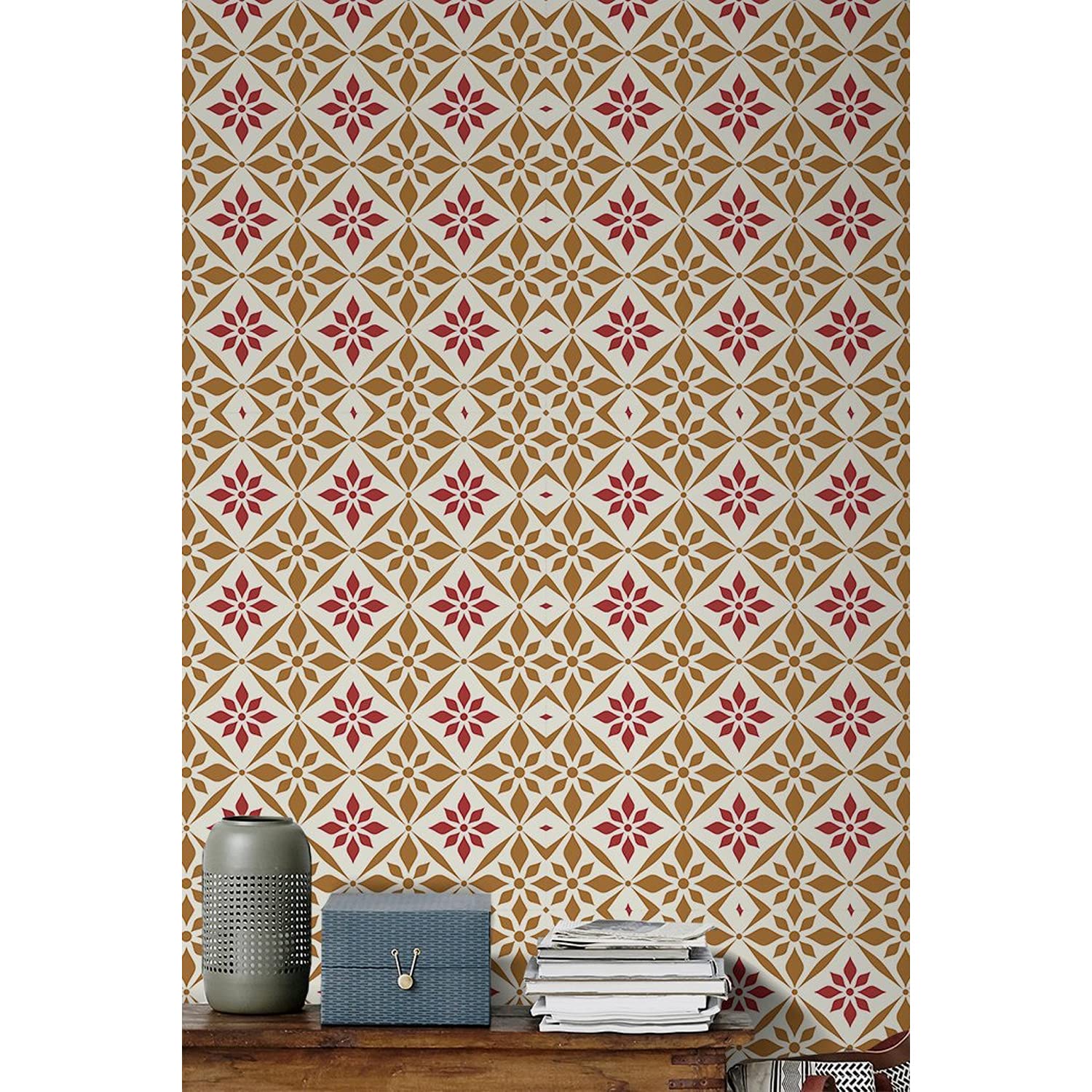 Papier peint latex lavable rouge fleuri 208x146cm pour mur et meuble