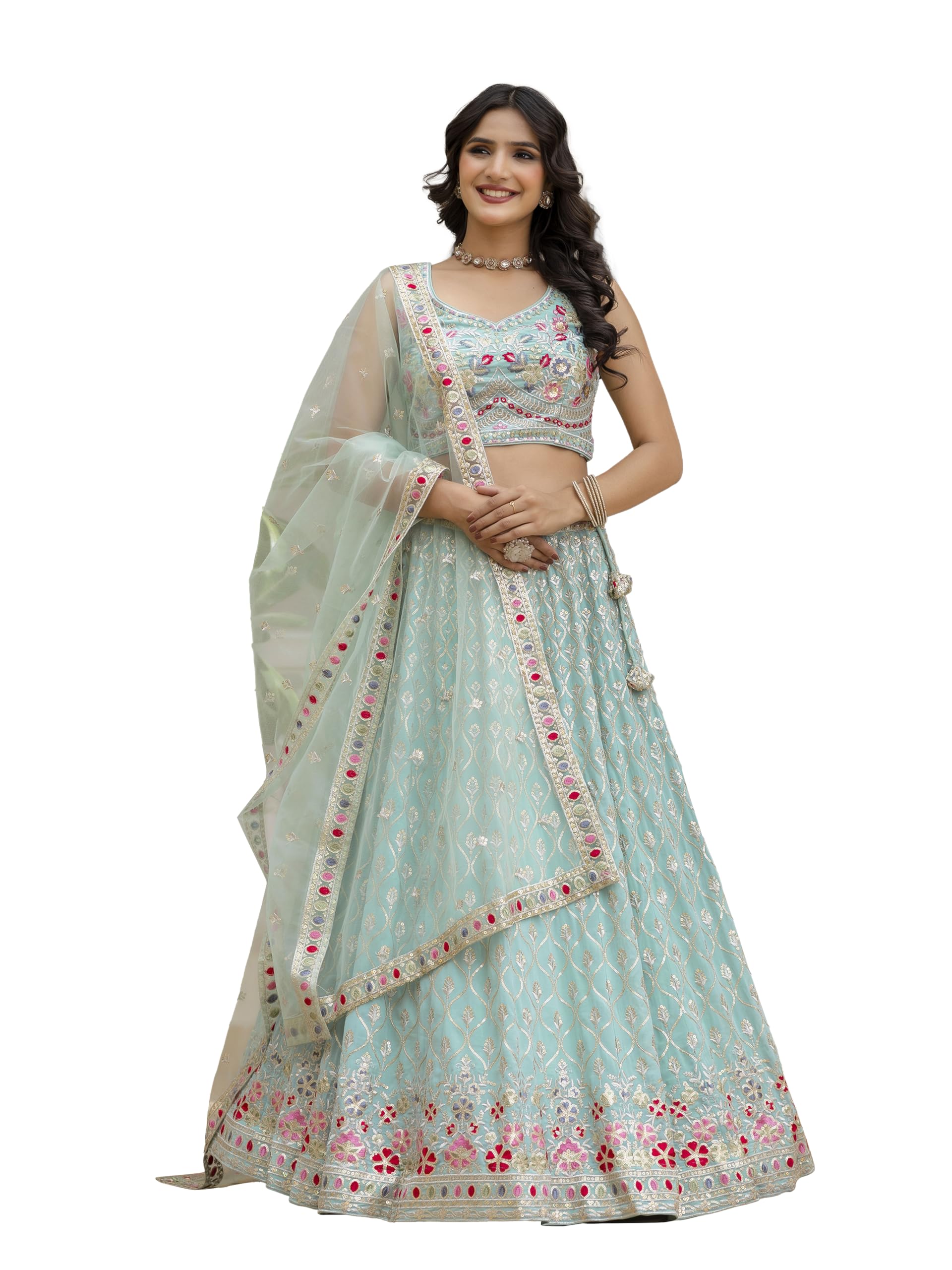 TRENDMALLS Women's Georgette Embroidery Sequence Work Lehenga Choli with Dupatta For Women Semi-Stitch