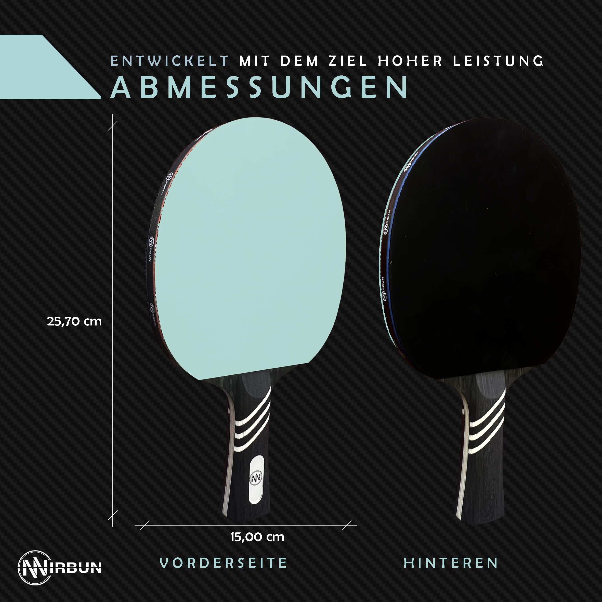 Professioneller Tischtennisschläger aus Carbonfaser | Tischtennisschläger mit hochresistentem Belag | Polarholz + Carbonfaser | Schutzhülle | Kontrolle, Power und Geschwindigkeit