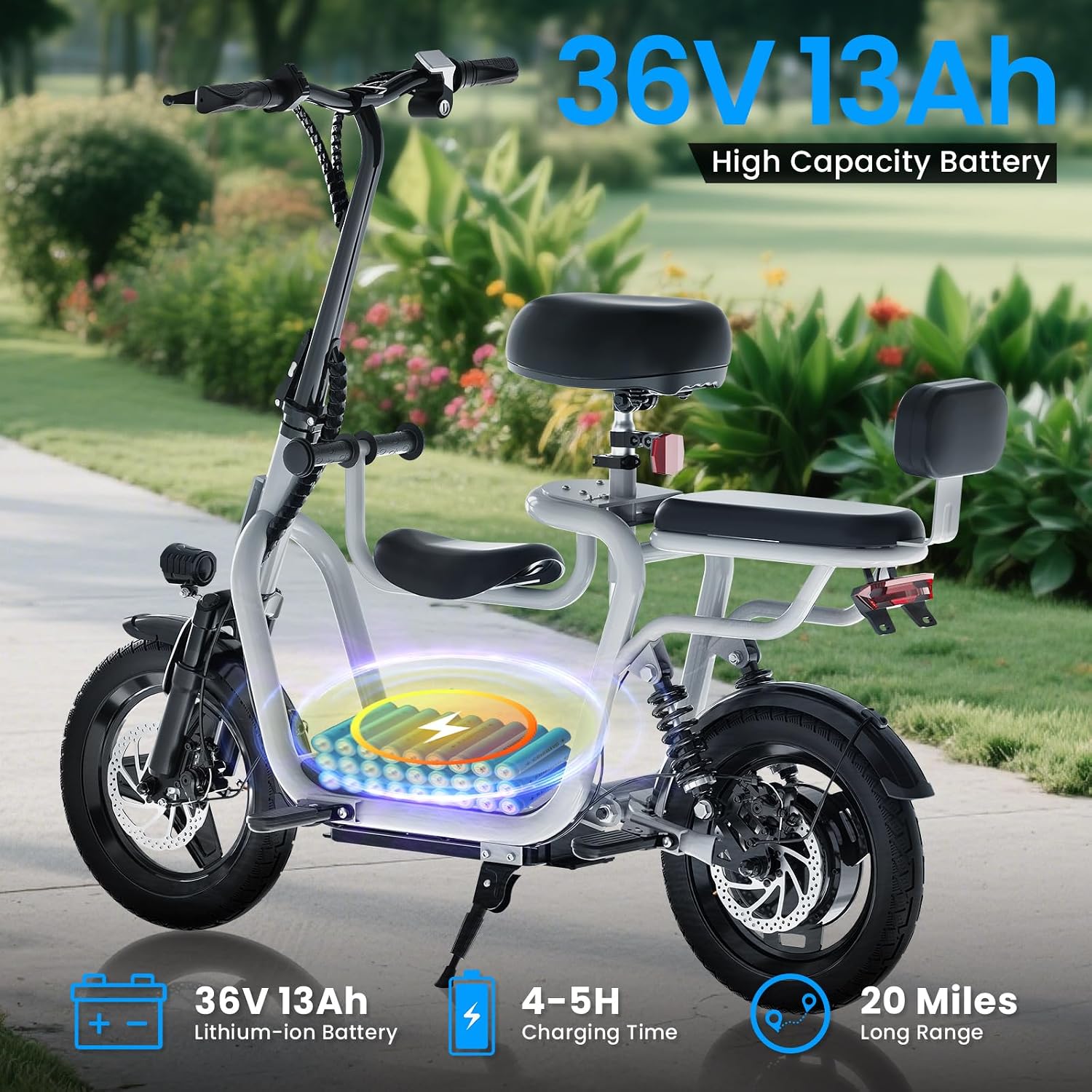 EILLEO Electric Scooter with Seat for Adult, 36V/48V Electric Scooter for Adults 500W/750W Motor, 20 Mile Range, 17.4/18.75mph, Dual Brakes, 14"/12" Tires, e Scooters with Seat