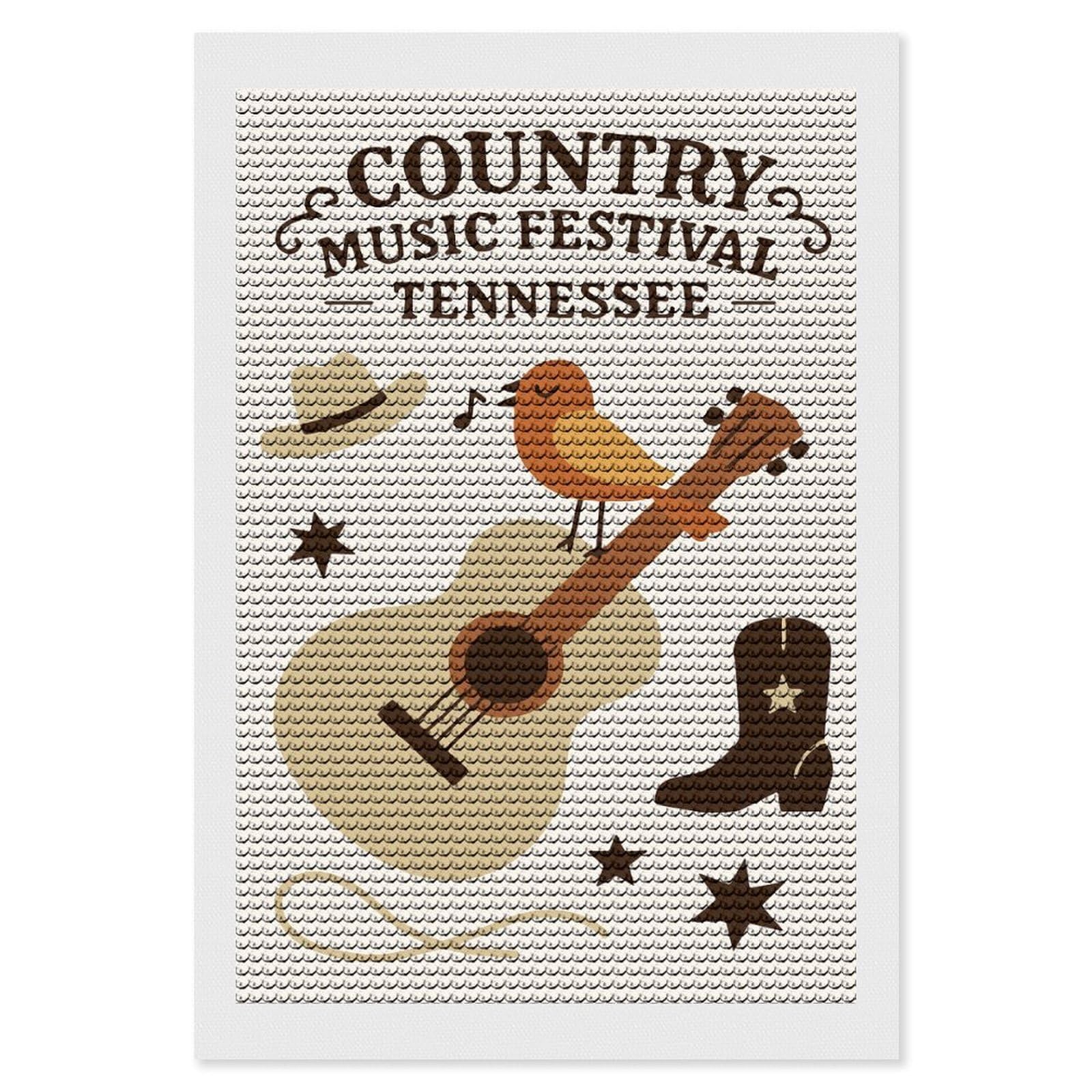 Junmoney Country Music Festival Tennessee Illustration Diamond Painting Set 8"x12", Modern Decor, for Beginners, Printed Canvas, Thoughtful Handmade Gift, with Tool Kit
