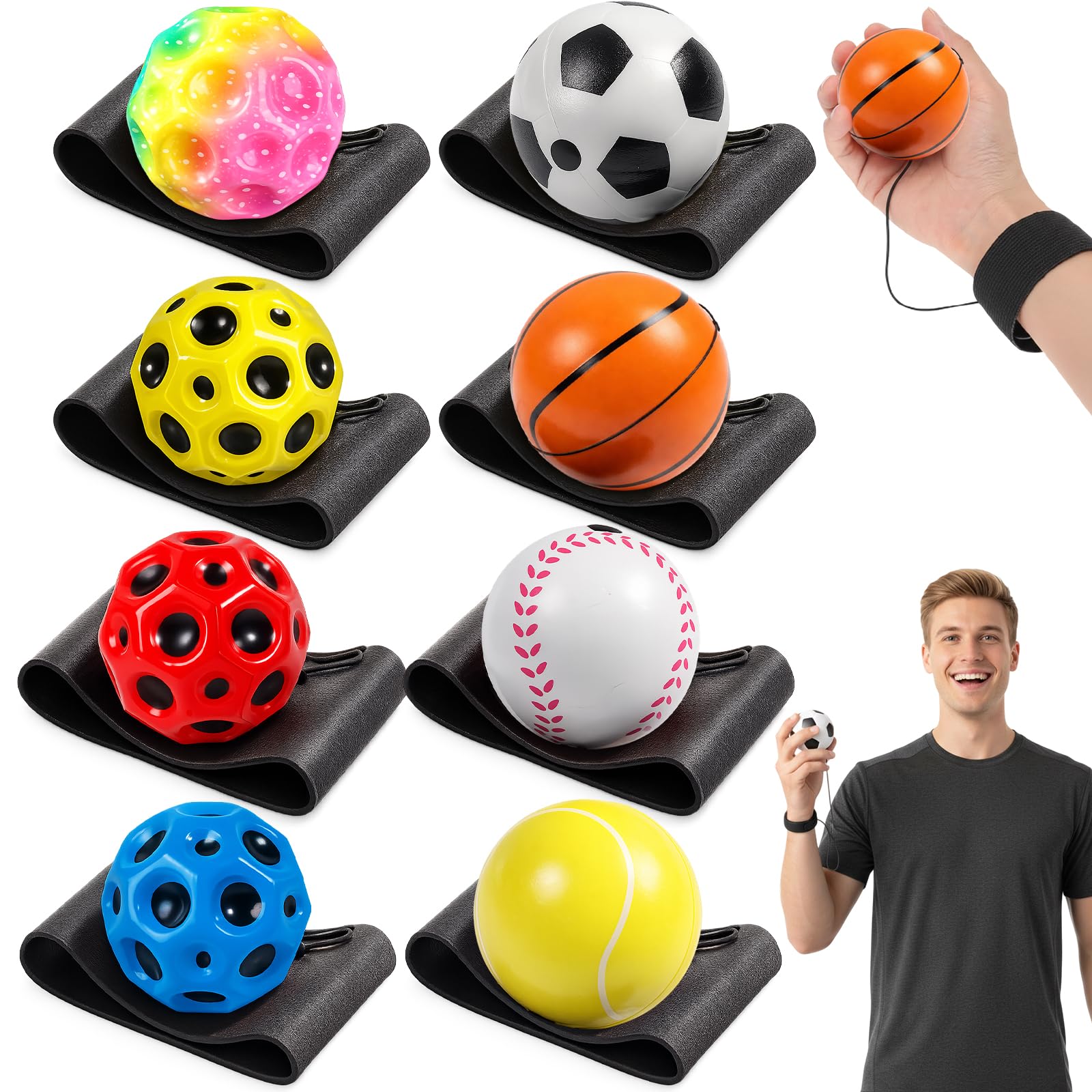 YciVhh Bouncy Balls, 8pcs Moon Ball Set, Moon Ball Bounce Back, Full of Fun for Both Indoor and Outdoor Games or Play, for Recreational Activities and Skill Development