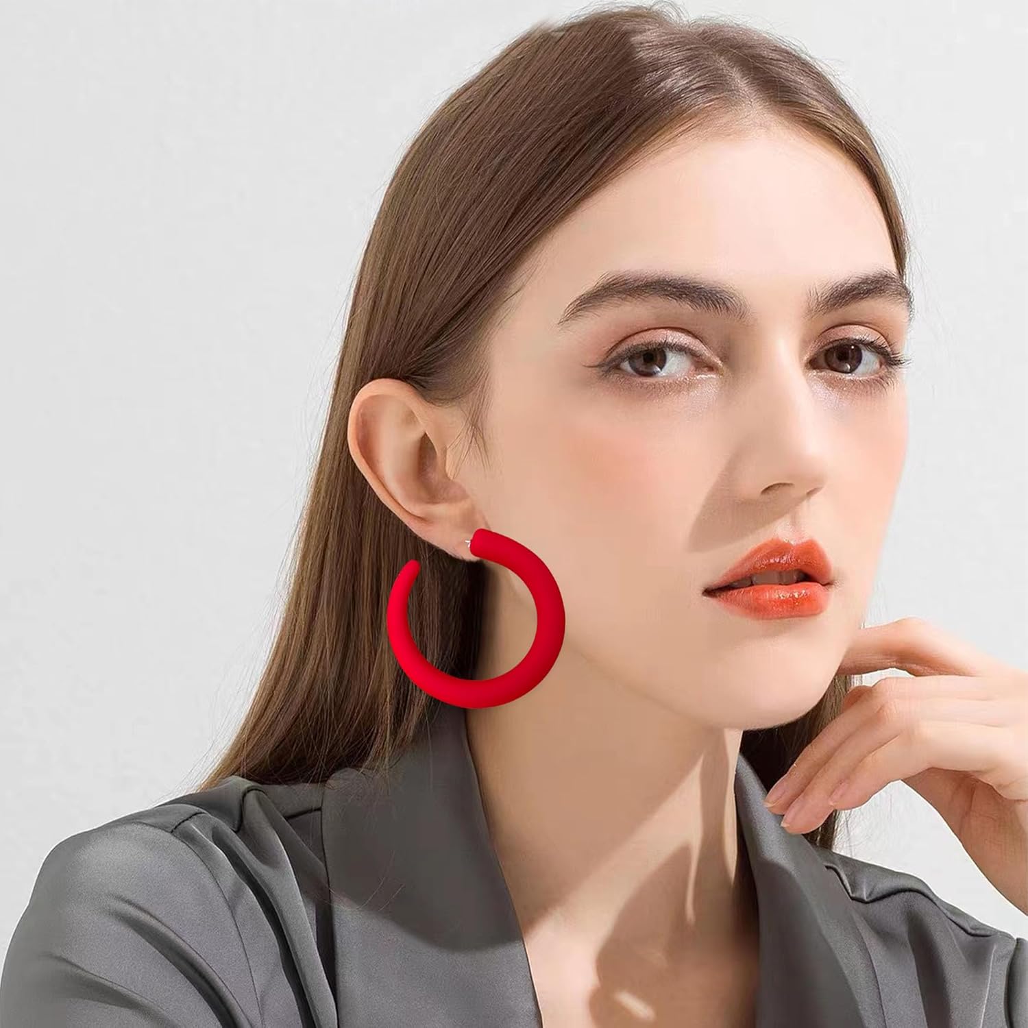 80 90s Retro Neon Thick C Hoop Earrings for Women Hypoallergenic Lightweight Candy Color Large Big Hoop Earrings - Image 3